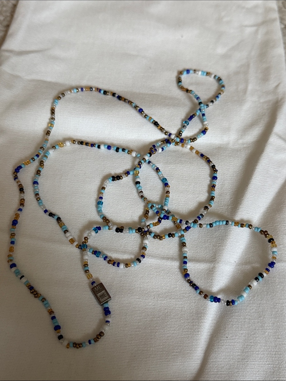 Me to We Rafiki Handmade Blue, White & Gold Beaded Bracelet or Necklace